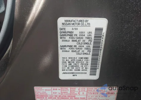2003 Infiniti Fx35 z USA, uszkodzony, nr VIN JNRAS08WX3X202038